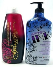 Ed hardy HOLLYWOOD BRONZE Bronzer Tanning 10oz INK MOISTURIZER 18.75oz gift set
