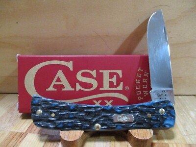 NIB Case Pocket Worn Mediterranean Blue Sod Buster Jr. 6137 Pocket Knife - 51854