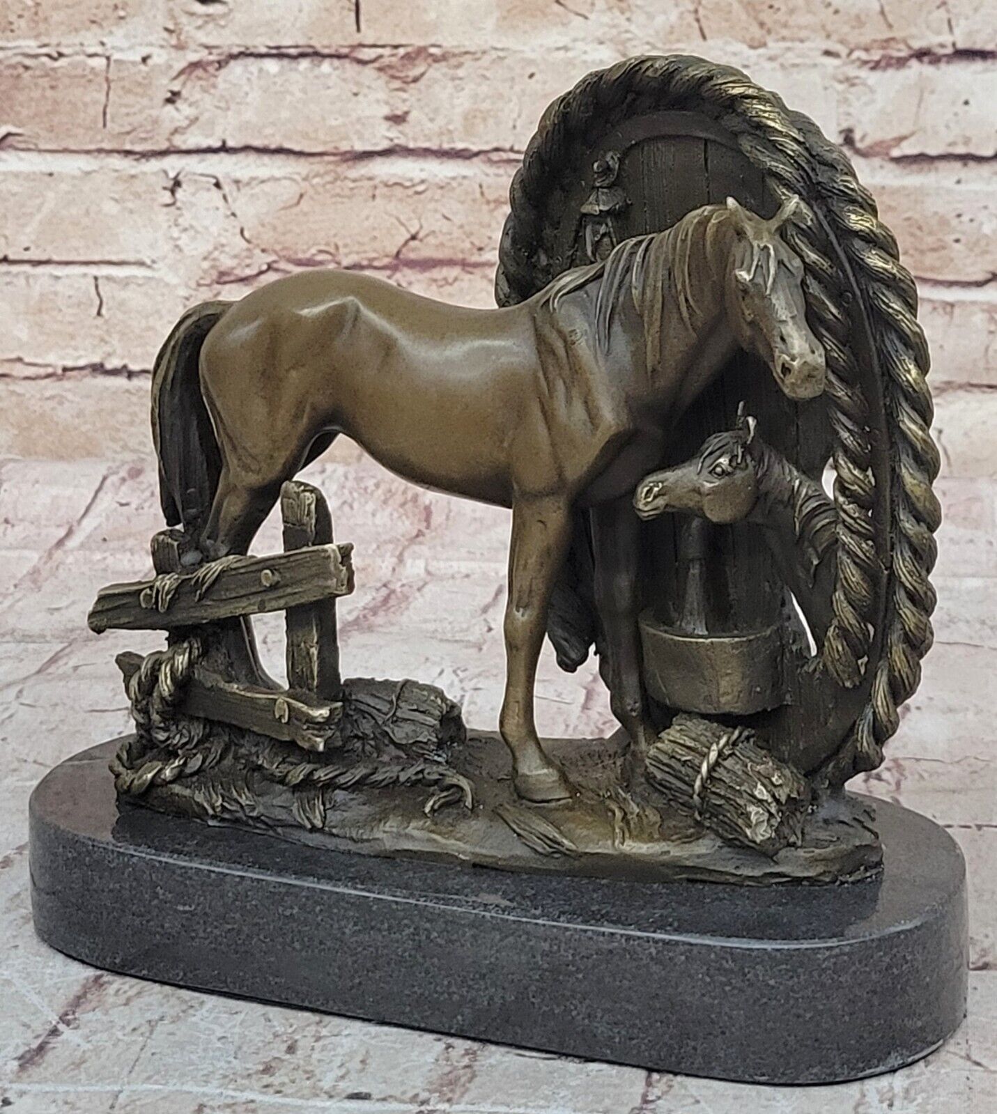 Caliente Reparto Grande Mare Y Bebé Caballo Busto Bronce Escultura Figura