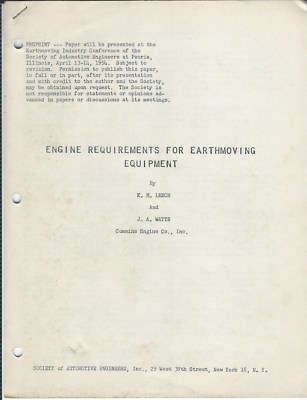 Technical Paper Cummins Engine Requirements Earthmoving Equipment 1954 (E4438)