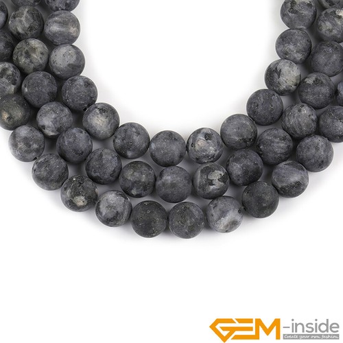 Black Larvikite Jasper Natural Gemstone Frosted Matte Round Loose Beads 15" AU - Foto 42 di 45