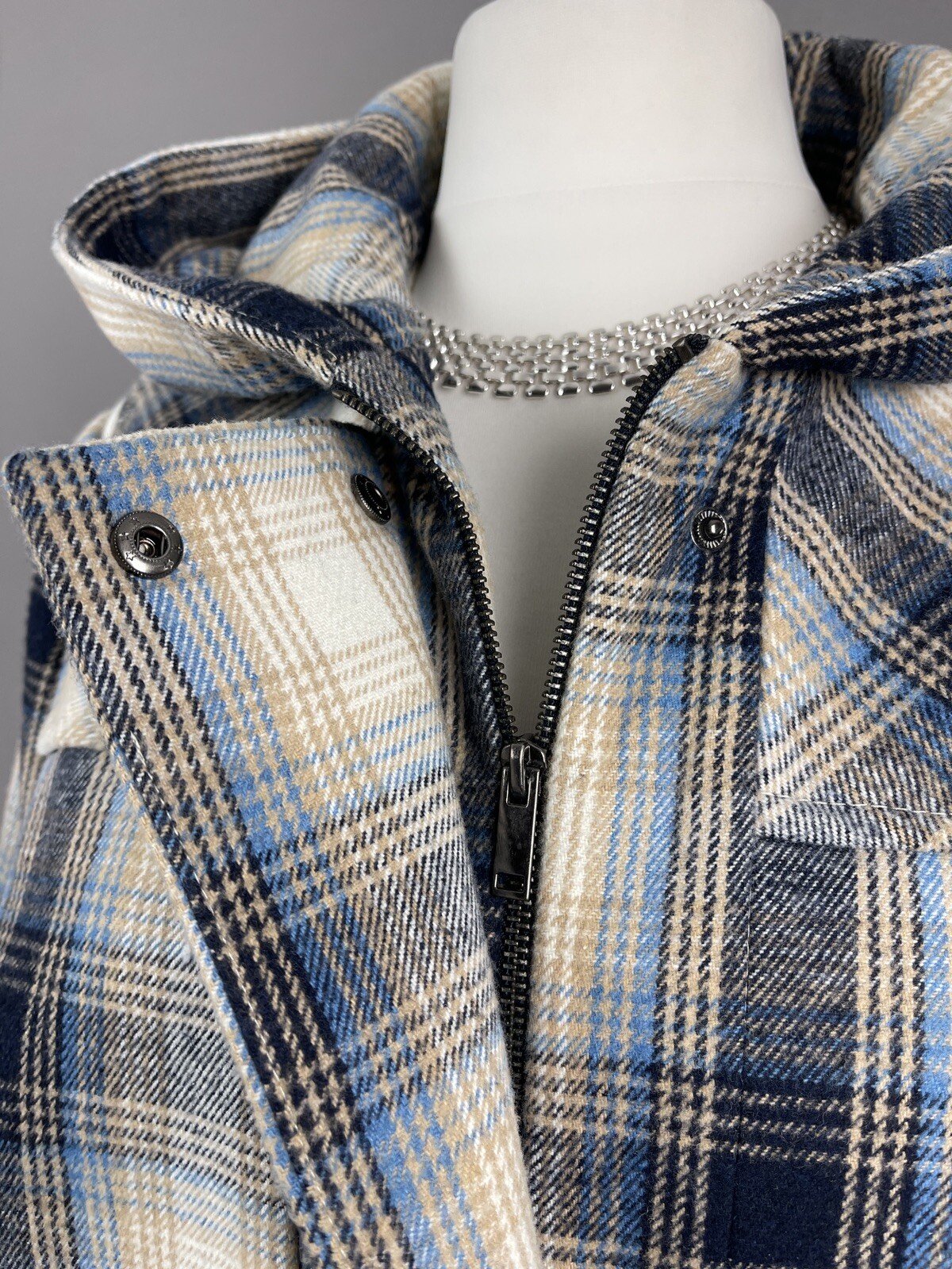 Tu Size 20 Wool Mix Hooded Coat Blue Navy Beige  Check Warm Winter Jacket image 2