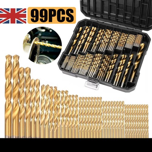 99Pcs Titanium Coated HSS Drill Bit Set 1.5-10mm for Wood Metal Kit with Case UK - Picture 2 of 13