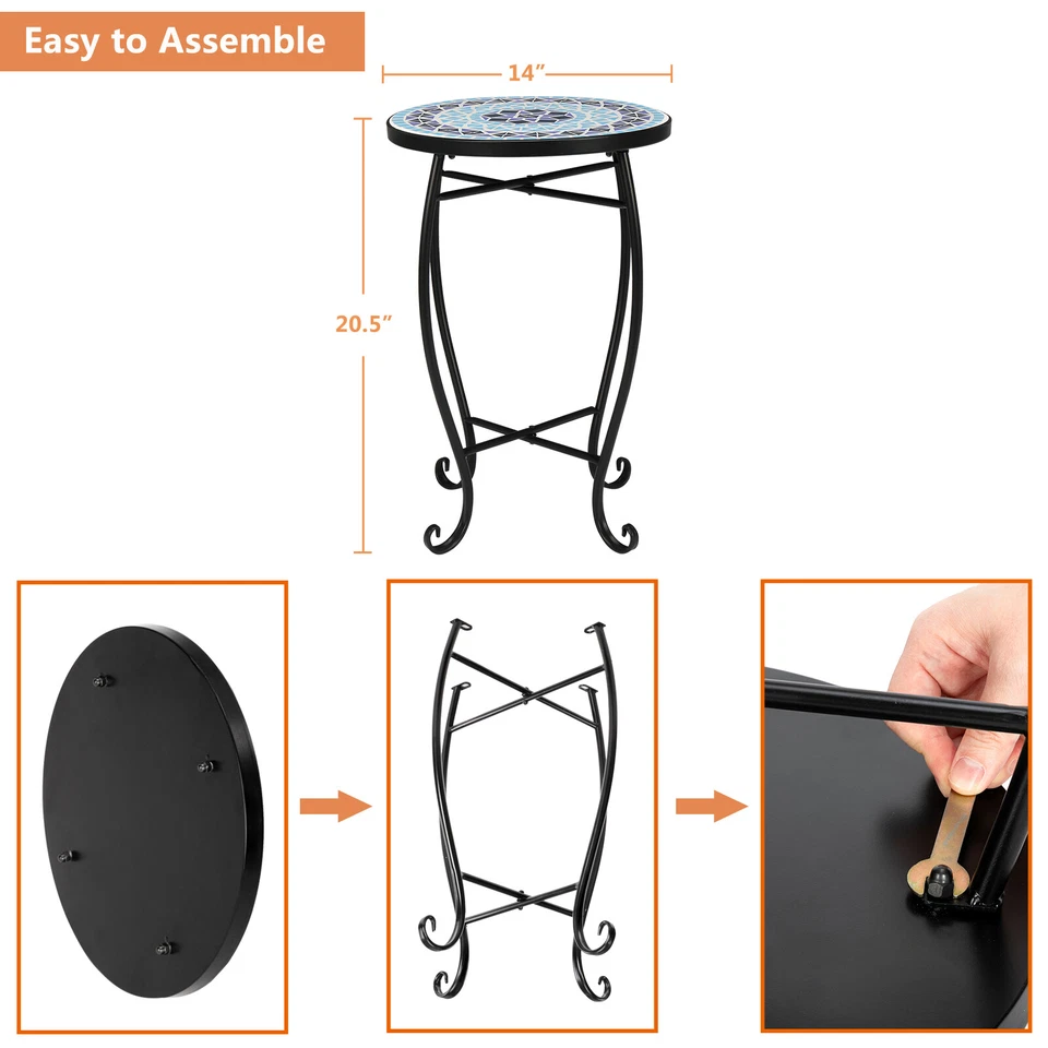 Mosaicos de mar con incrustaciones de color diamante con mesas redondas de bistró para terraza Foto 3 de 4