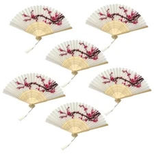 Thy Collectibles Pack of 6 Handheld Paper and Bamboo Folding Fans-Cherry Blossom