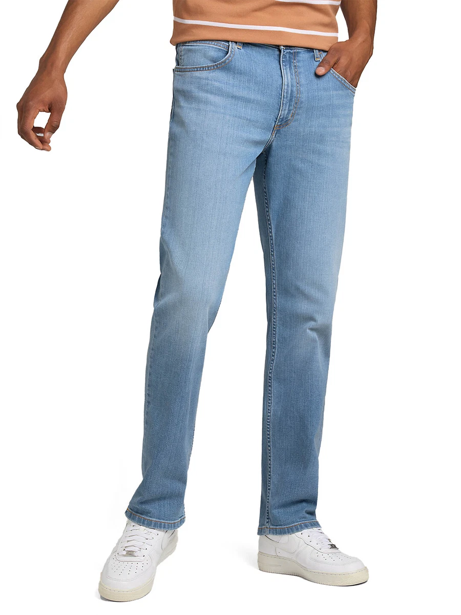 Lee Mens Regular Straight Fit Stretch Jeans Light Blue Brooklyn