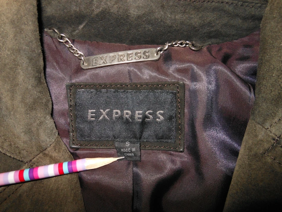 Preowned EXPRESS Suede Belted Mid Length Coat Jacket Size S Dark Faded Brown - Image 4 of 4