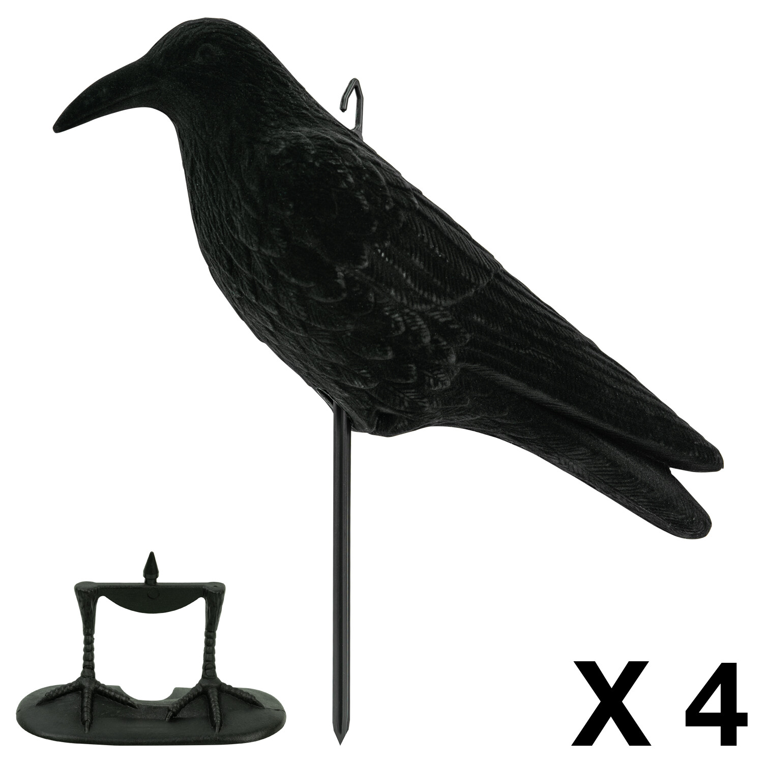 4 x Nitehawk Full Body Flocked Shooting/Hunting Crow Decoy With Feet And Stake
