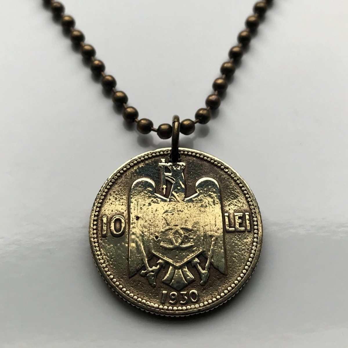 1930 Romania 10 Lei coin pendant golden eagle Bucharest Iași