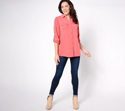 Denim & Co Roll Tab Sleeve Button Front Soft Utility Tunic A227885 - Picture 10 of 17