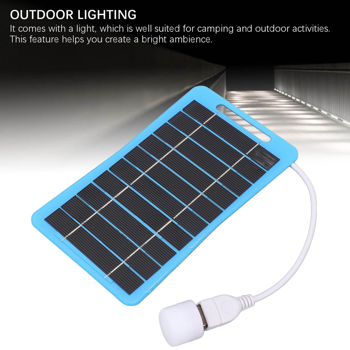 USB Solar Panel Charger Portable 5V 5W with Light Handle Blue for