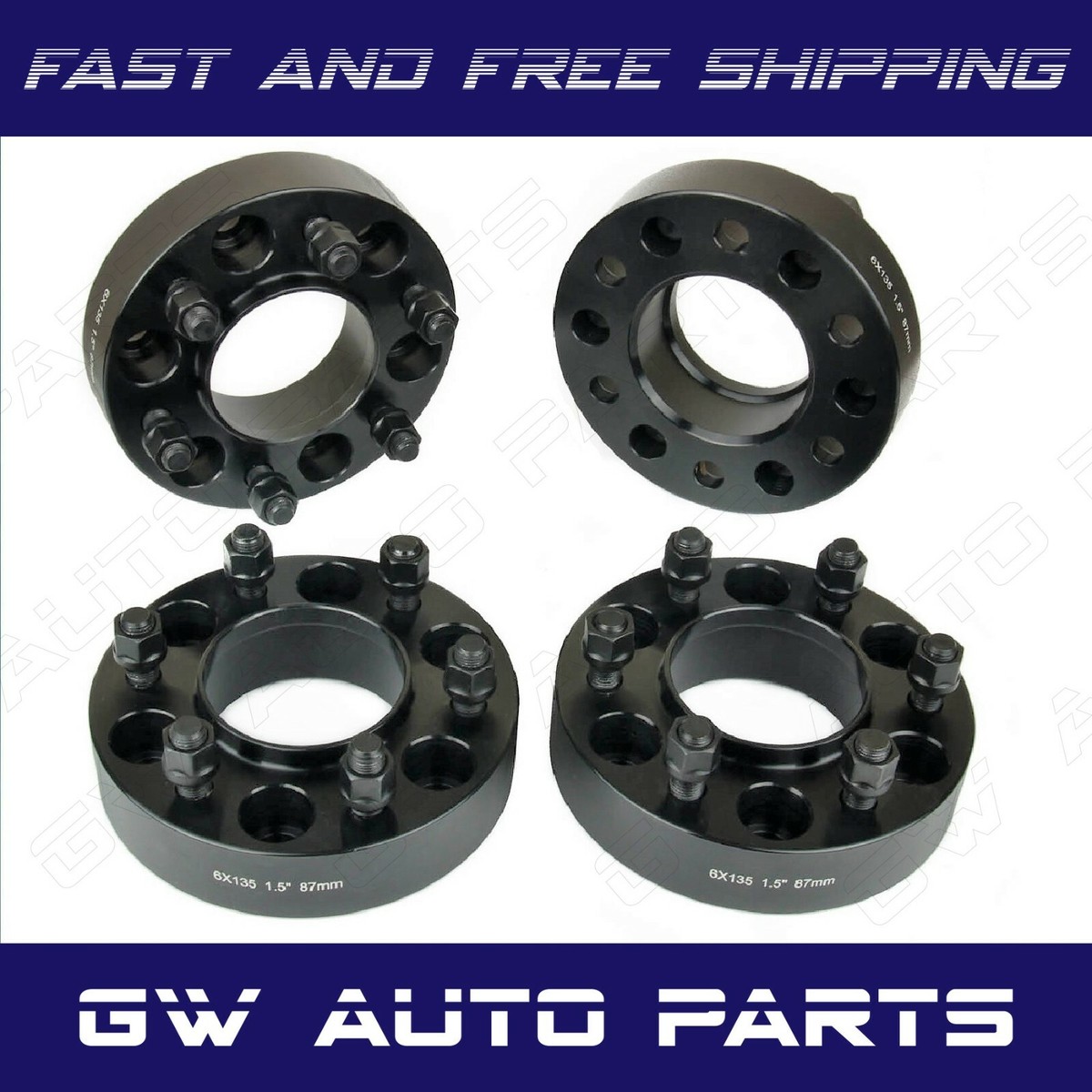 BWA 4-Pack 2" Black Hub Centric Wheel Spacers 6x135 CB 87.1mm 14x1.5 For Ford F150