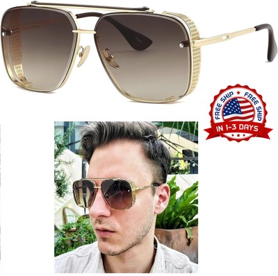 Gafas De Sol Lentes De Moda Para Hombres Grande Nuevo Men Sunglasses Gold Metal