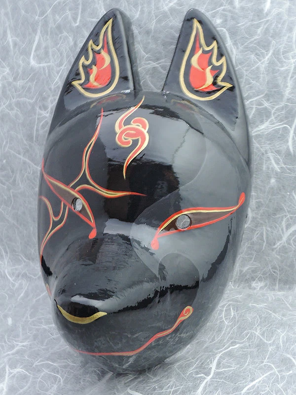 New Japanese fox mask motif " Hajimari (Begins) " Black & Red Hand made Antique - Image 3 of 4