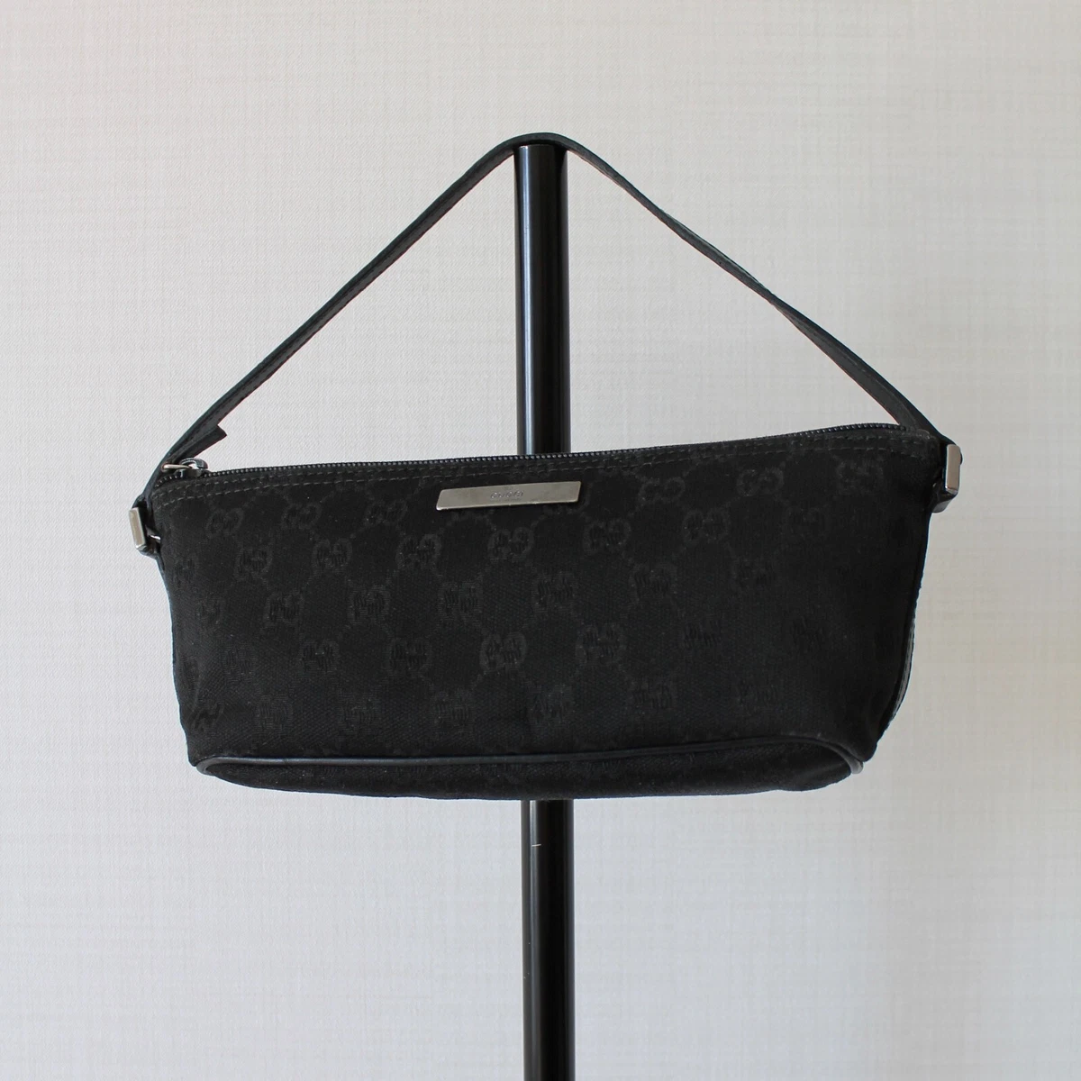 Gucci, Bags, Guccigg Canvas Black Boat Pochette Purse