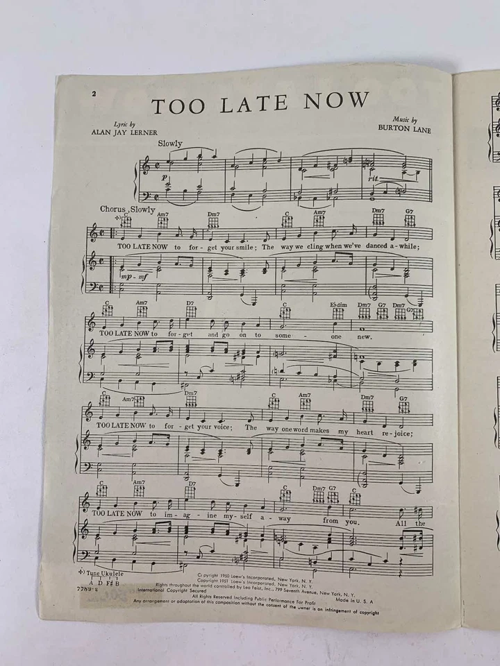 Sheet Music Too Late Now recorded The De Castro Sisters on Abbott Records   PA-9 - Image 3 of 4