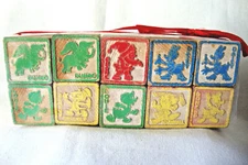 VINTAGE DISNEY Set of 10 Painted Wood Blocks w/ Characters & Letters-FUN!