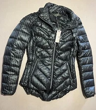 GOODE RIDER POWER LUXE LIGHTWEIGHT DOWN JACKET COAT BLACK PINSTRIPE XS NEW $259