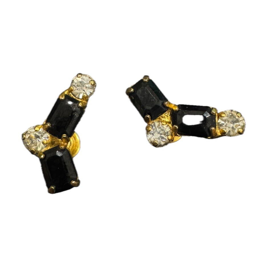 Vintage Black Clear Stone Stud Earrings with Retro Charm
