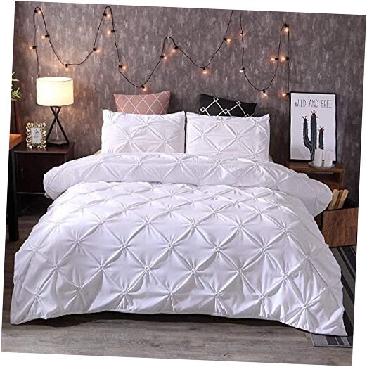 Duvet Cover Set Pinch Pleated Microfiber Polyester Bedding Sets King White