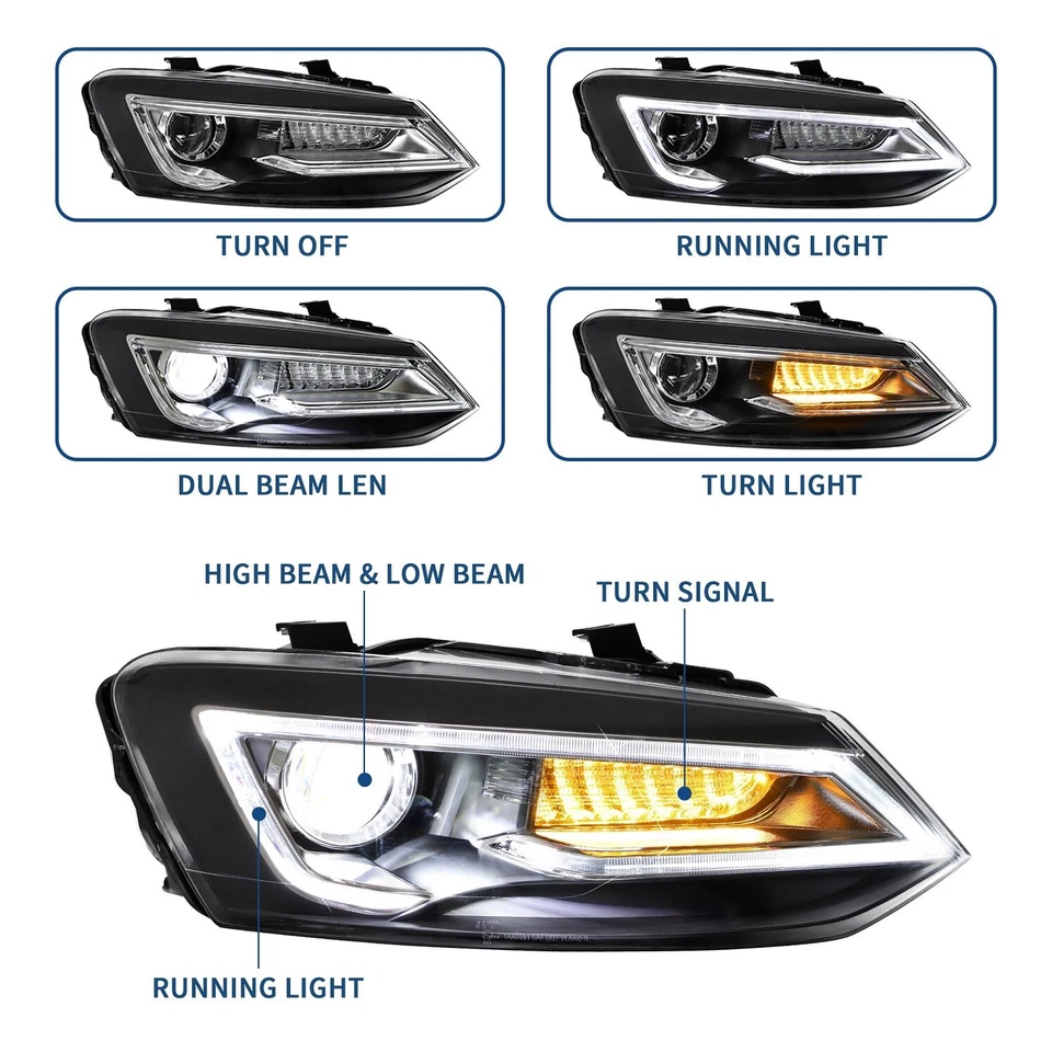 Vland für 2009–2016 Volkswagen Polo MK5 6R 6C Fronts Scheinwerfer LED DRL LH+RH - Bild 3 von 4