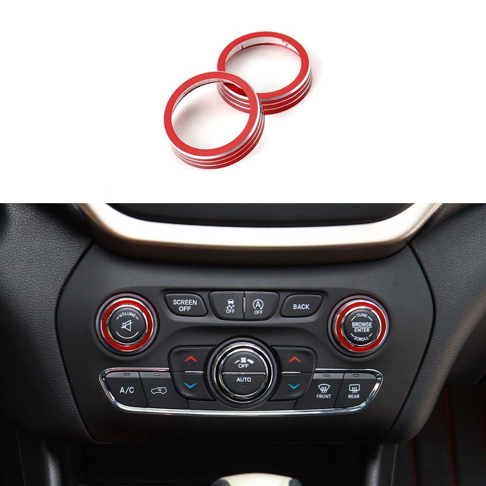 Jeep Renegade AC Radio Knob Cover - Red Aluminum Alloy Trim Ring For 2018-2023 Models, No Drill Installation - View #7