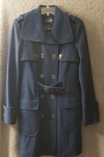 Green With Envy Pea Coat Women Dark Green Small Belt Double Breasted Wool Blend