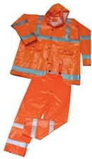 NEW Ironwear 2 PC Rainsuit ANSI Class 3 ORANGE Jacket Tuckaway Hood & Bib Pants