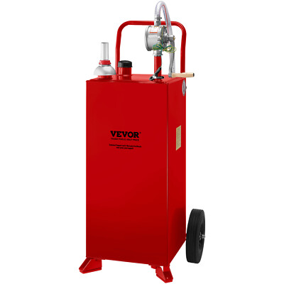 VEVOR Fuel Caddy Fuel Storage Tank 30 Gallon 2 Wheels with Manuel Pump, Red