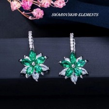 Boucles d'oreille fleur VERTE swarovski Elèments AAA ZIRCONIUM  top qualité 