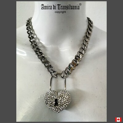 necklace jewelry locket chain women men crystal heart hip hop rapper trapstar NY