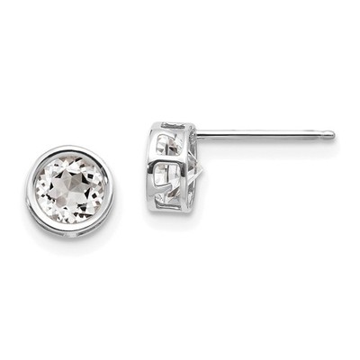 14 Karat Weißgold 5 mm runde Einfassung April/Weißtopas Ohrstecker Damen Geburtsstein