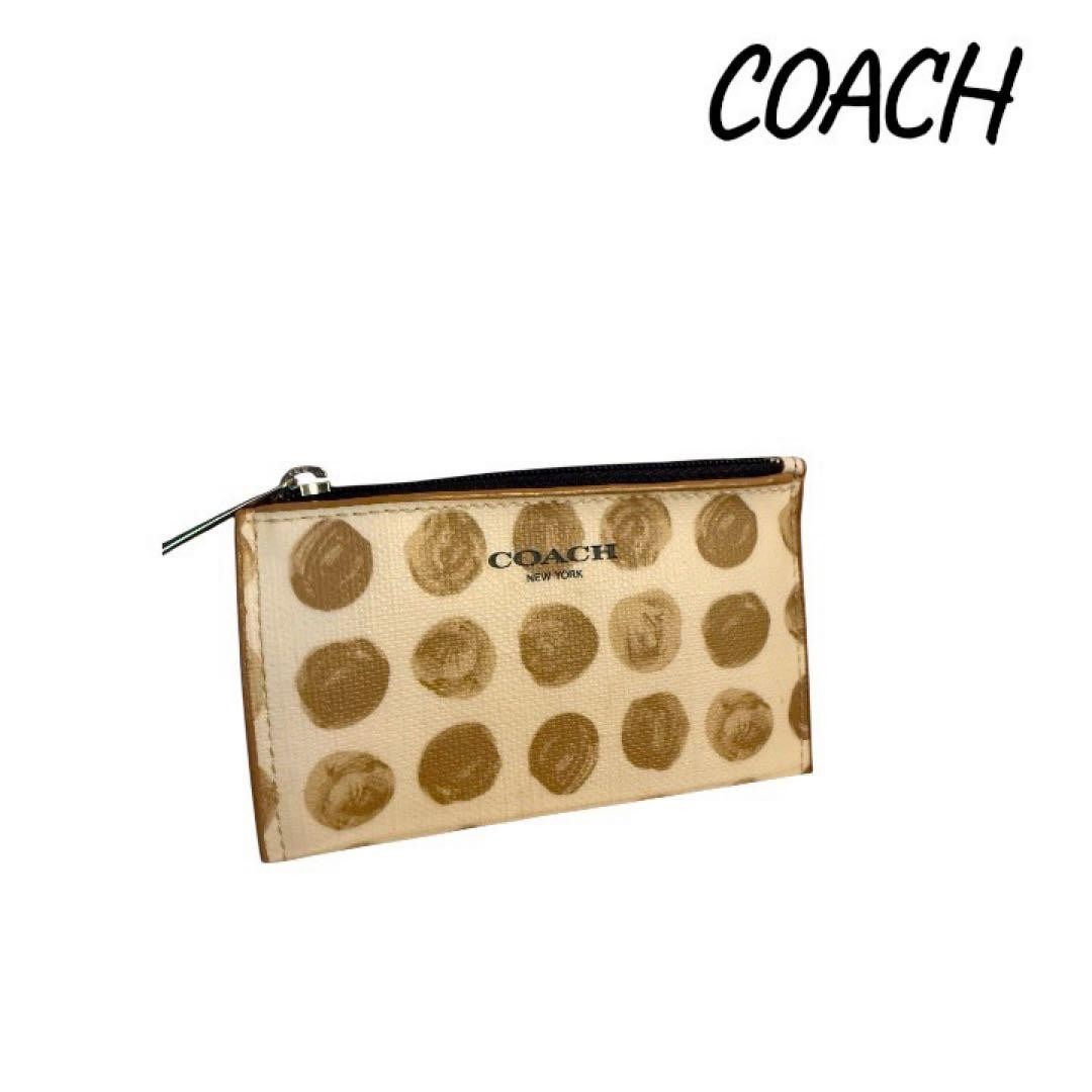 COACH Dot Pattern Slim Flat Pouch Beige Gold Exce… - image 1
