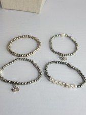 Timeless Fashion 4 Stretchy Bracelets Silvertone With Faux Pearls  Rhinestones