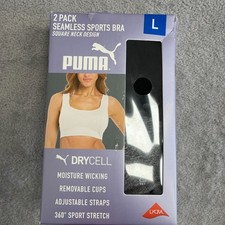 NEW Puma Women's L 2-Pack Seamless Sports Bra Square Neck Black  Gray