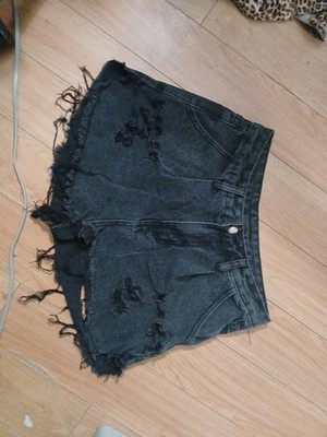 Shein Womens Black Denim Cut Off Shorts Size S US 6 Distressed Raw Hem