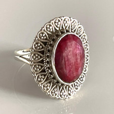 Natural Ruby Gemstone 925 Sterling Silver Handmade Flower Ring For Birthday Gift