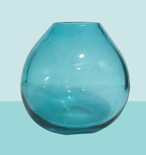 4" Blue/Green Teal Clear Glass Hand-Blown Heavy Bubble Vase