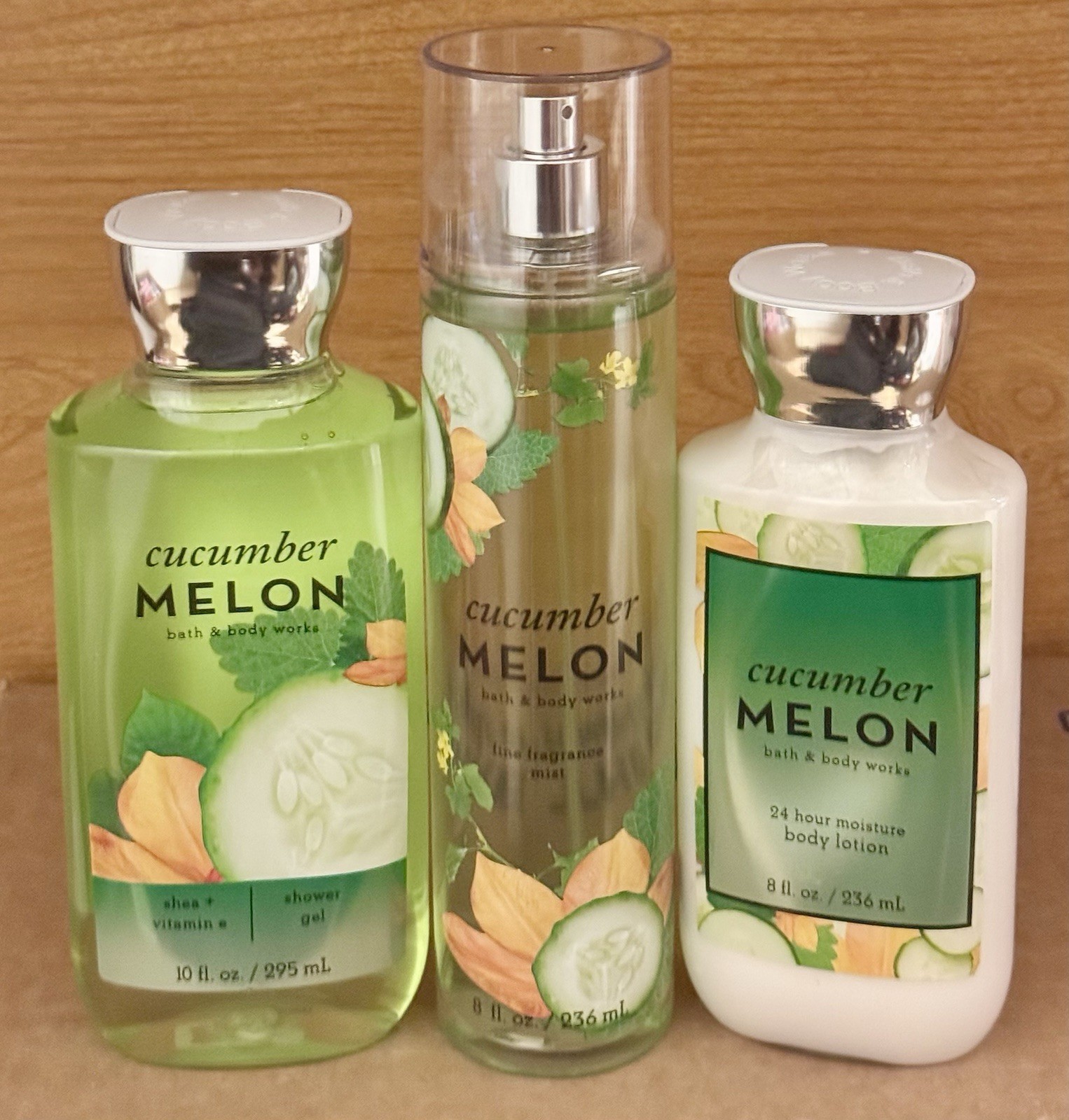 3 X New Bath Body Works Cucumber Melon Body Mist Body Lotion Body Wash Set Rare