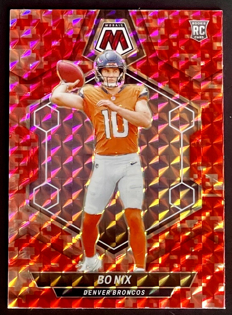 2024 Panini Mosaic Bo Nix Rookie Red Mosaic Prizm RC #312 Broncos