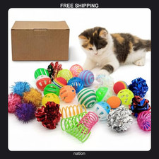 30 Pack Cat Toy Balls Assorted Colors and Types