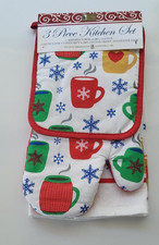 3pc Kitchen Set: Pot Holder Towel Oven Mitt CHRISTMAS Holiday