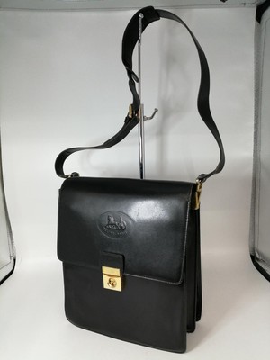 CELINE Authentic Flap Shoulder Bag Crossbody Logo embossed Black Messenger Bag