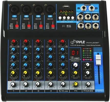 Pyle 6-Channel Professional Audio Mixer,USB,Bluetooth,48V Phantom Power PMXU63BT