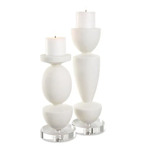 Uttermost 18101 Lido Rice Stone Table Pillar Candle Holder - Set - Off White - Picture 1 of 4