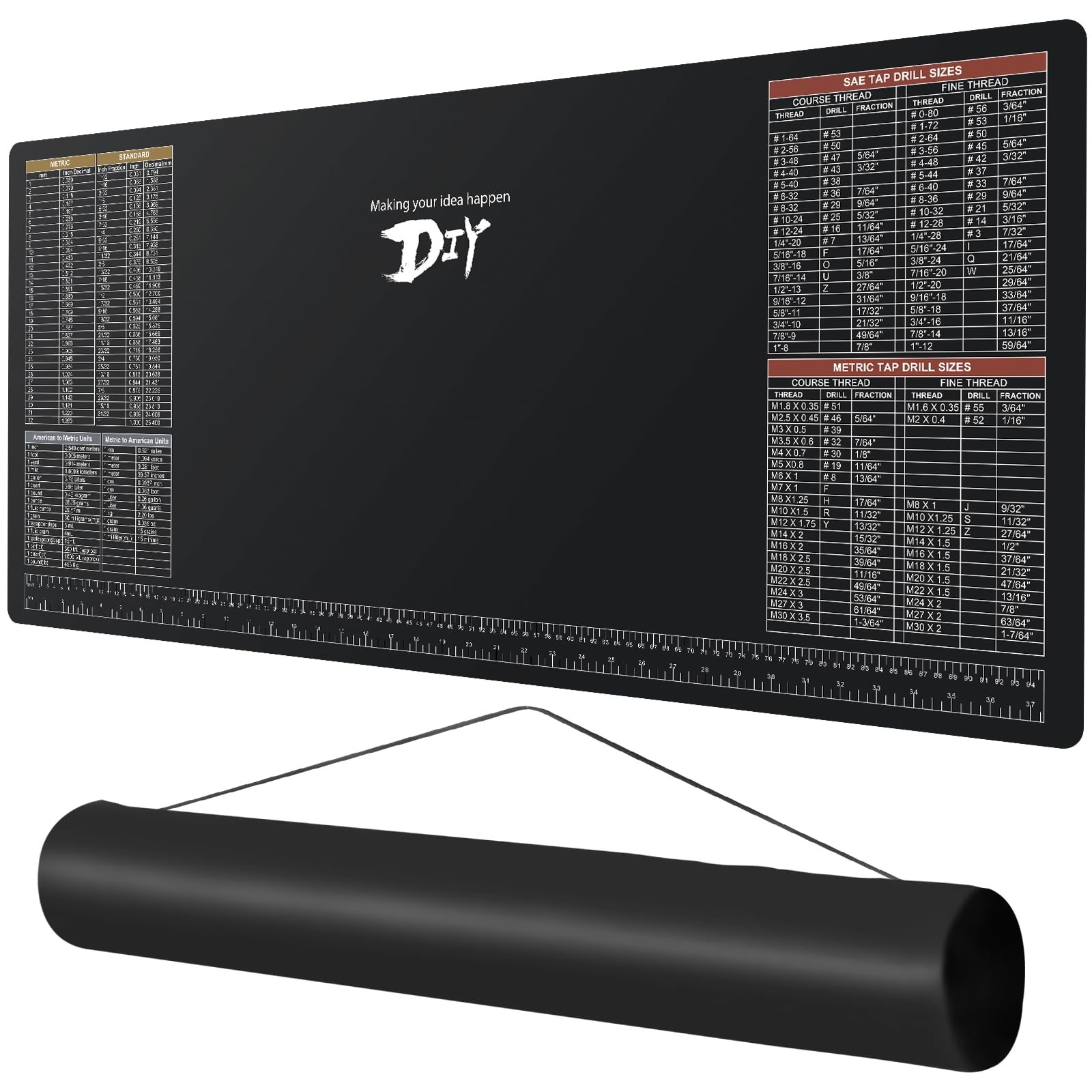 Large DIY Workbench Mat 39.5x18 with SAE/Metric Rulers for Carpenters, Repairmen
