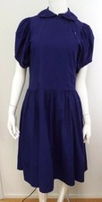 VTG 1980s KENZO Blue Puff Sleeve Dress Small Cotton Asymmetrical Button Wrap Top
