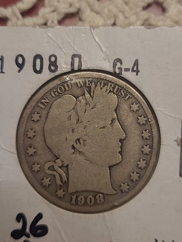 1908 d barber half dollar