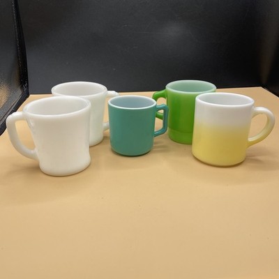 5 Vtg MUG CUP USA Aqua Child Size Anchor Hocking 2 Fire King D 1 Yellow 1 Green