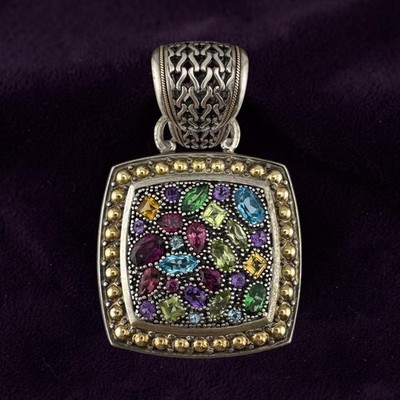EFFY 925 Sterling Silver 18K Yellow Gold Multi Gemstone Pendant